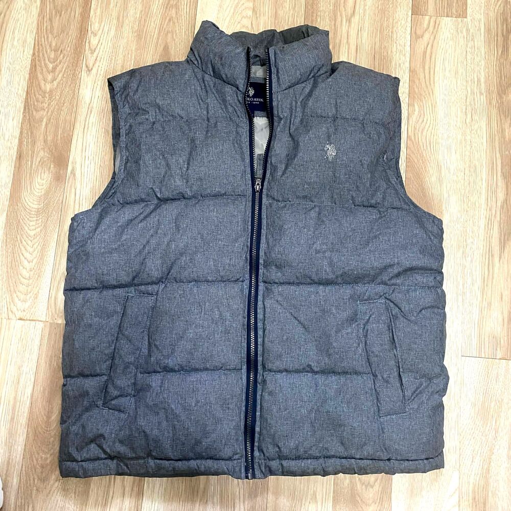 U.S. Polo Assn. Gray Puffer Vest Men's Size L Full Zip Quilted Lightweight Vest
